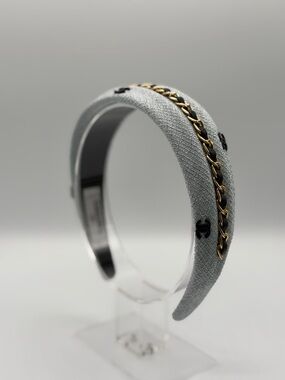Light blue Chain-Trim Padded Headband with Logo Accents